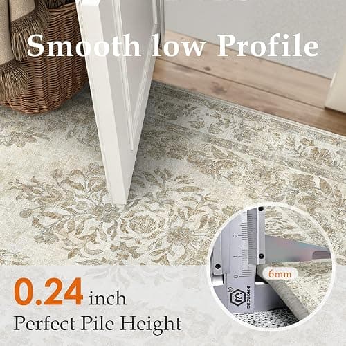 PureCozy 9x12 Area Rug Beige Washable Vintage Distressed Living Room Carpet Large Bedroom Indoor Medallion Floral Non Slip Retro Throw Floor Mat for Office Dining Room Kitchen Bathroom thumbnail 2