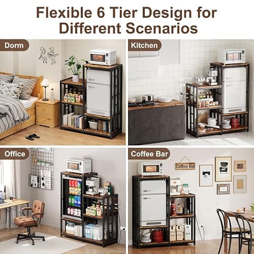 Mini Fridge Stand Coffee Bar Cabinet Station With Small Refrigerator Insert Storage Space, Shelf Organizer For Dorm Microwave To Sit On, Baker Rack With Power Outlet, Big Table To Go Over Hide Fridge thumbnail 5