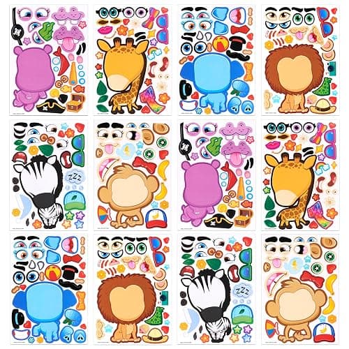 JOYIN 24PCS 9"x6" Make a face Stickers for Kids, Make Your Own Safari Animal Stickers, Jungle Party Favors Kids Crafts, Goodie Bags Stuffers, Classroom Rewards - Image 1