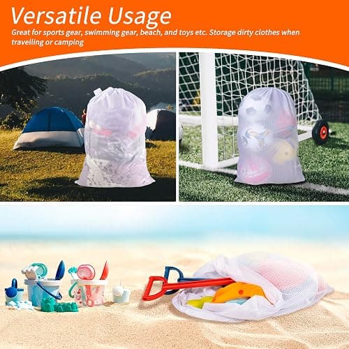 Polecasa Extra Heavy Duty Large Diamond Mesh Laundry Bags with Drawstring Closure & ID Tag, 24 x 36 inches Washable Storage Bag for College, Travel, Sports, Dorms, White thumbnail 7
