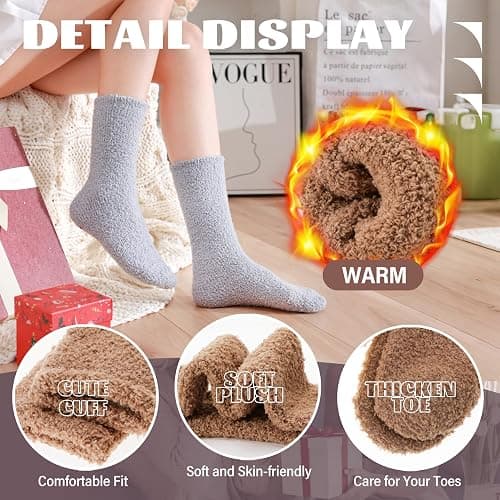 ANTSANG Fuzzy Socks for Women Men Slipper Fluffy Cozy Warm Winter Thick Plush Crew Socks 5 Pairs thumbnail 4