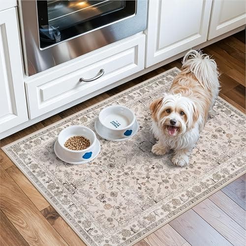 2x3 Non-Slip Washable Kitchen Rug – Boho Small Accent Rug for Sink & Entryway, Soft Low Pile Thin Carpet for Pet Area & Bathroom, Indoor Door Mat (Beige,2x3) thumbnail 4