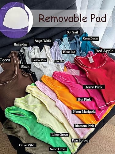 Danysu Women Rib Tank Top Padded Workout Top Square Neck Crop Tank Fitted Basic Cami Tops thumbnail 4