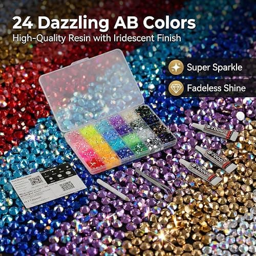 17000Pcs Rhinestones for Bedazzling, 4mm Bedazzler Kit with Flatback Rhinestones for Clothes Crafting Crafts Nails Clothing, Flat Back Resin Rainbow Colorful Colored Crystal with B 7000 Glue Clear thumbnail 3