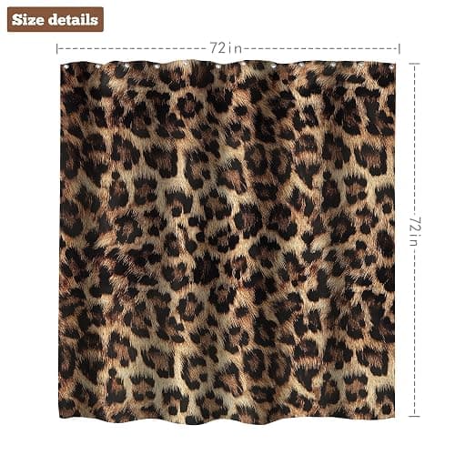 LIGHTINHOME Leopard Print Shower Curtain 72Wx72H Inch Wild Safari Skin Pattern Powerful Cheetah Cat Panthera Black Brown Fur Wildlife Waterproof Bathroom Home Decor 12 Plastic Hooks thumbnail 2