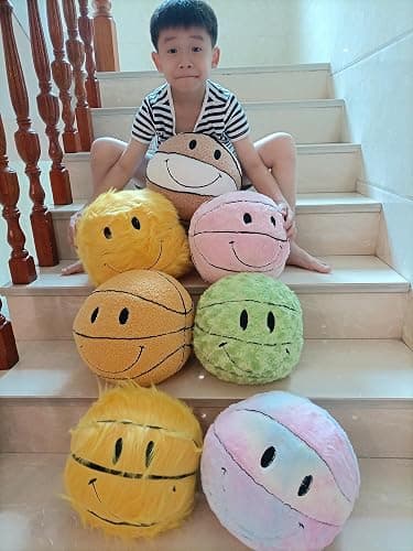bLwhzfi 11.8 inch Simple Like-Smile Face Basketball Like-Smile Face Pillow Plush Throw Pillow Gift Home Funny Expression Children's Room Decoration (Cashmere - White Coffee)…… thumbnail 4
