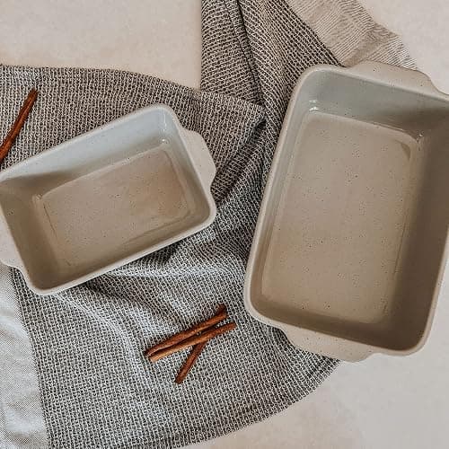 Mora Ceramic Set of 2 Baking Dishes For Casserole, Banana Bread, Brownies, Broiling, Roasting, and Baking. 7x11 in and Loaf Pans - Porcelain Serving Bakeware from Oven to Table. Freezer Safe - Grey thumbnail 7