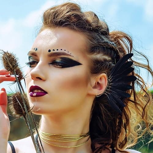 FRESHME Black Faux Feather Ear Cuffs - Indian Ethnic Plume Ear Clips Viking Tribal Earrings Bronze Wire Wrapped Fairy Elf Ear Cuffs Wraps Fantasy Jewelry for Unisex Cosplay Costume Dress Accessories thumbnail 2