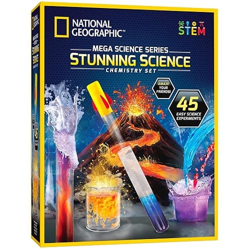 National Geographic Stunning Chemistry Set - Mega Science Kit with 45 Easy Experiments- Make a Volcano and Launch a Rocket, STEM Projects for Kids Ages 8-12, Science Toys (Amazon Exclusive) - Image 1