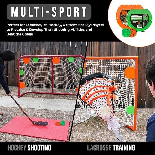 Top Shelf Targets Combo Bundle with Durable Magnetic Hockey Targets/Lacrosse Goal Targets, 4 Tethers and 4 Pucks | Hockey Net Goalie Targets for Shooting Practice and Training thumbnail 4