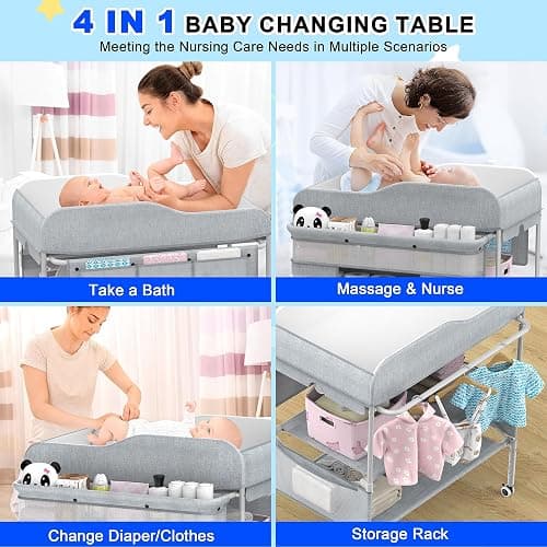 Portable Baby Changing Table, Foldable Changing Table Dresser Baby Changing Station, Height Adjustable Waterproof Diaper Changing Table Pad Topper, Newborn Nursery Organizer thumbnail 5
