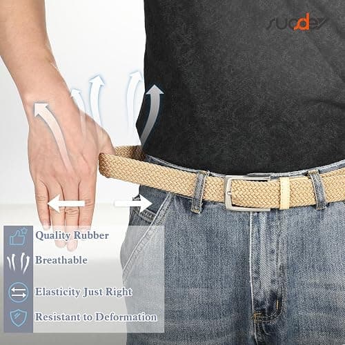 SUOSDEY Elastic Fabric Braided Belts for Men, Stretch Woven Belts for Golf Casual Jeans Shorts thumbnail 5