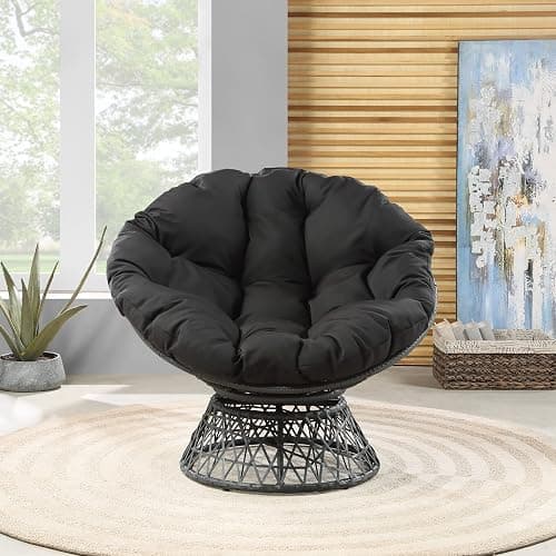 OSP Home Furnishings Wicker Papasan Chair with 360-Degree Swivel, Grey Frame with Black Cushion thumbnail 5