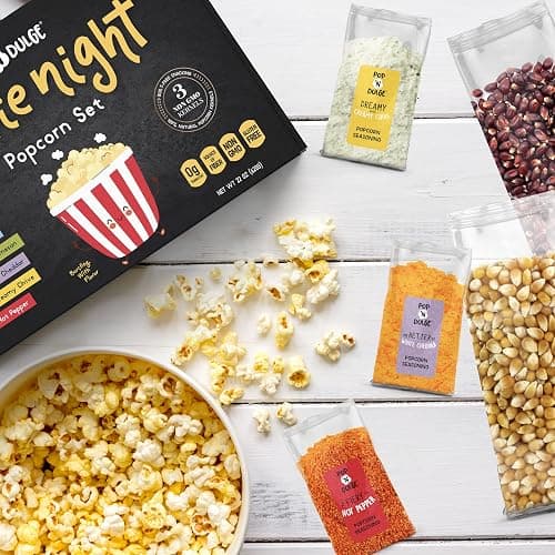 Pop n' Dulge Popcorn Movie Night Supplies 16 pcs Gift Set, 5 Gourmet Popcorn Kernels, 5 Seasoning Variety Packs Non-GMO Kosher Snacks, Great Housewarming Family Date Night Gifts Basket Ideas For Him Her thumbnail 7