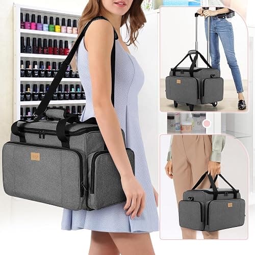 LUXJA Rolling Nail Polish Organizer Holds 90 Bottles and a Nail Lamp, Rolling Nail Polish Case with a Detachable Dolly and 3 Removable Cases (Patented), Gray thumbnail 7