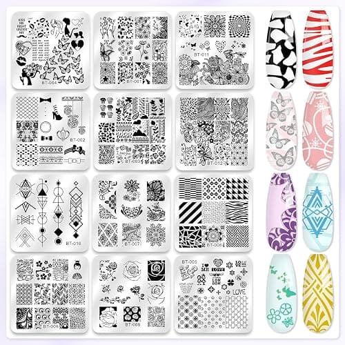 Biutee Nail Stamper Kit 12Pcs Nail Stamping Plate 8Pcs Stamping Gel Polish Nail Stamping Kit with Silicone Stamper Scraper Storage Bag Lace Plaid Stamp Template Christmas Gift for Women thumbnail 2