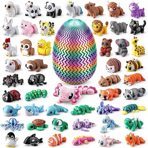ROIISNM 51PCS Mini 3D Printed Animals, Articulated Fidget Toys for Kids | Pink Axolotl Surprise, Jumbo Twist-Lock Storage Egg, Sensory Play, Party Favors, Classroom Rewards, Desk Pets - Image 1