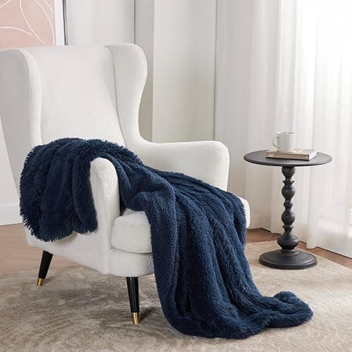 Bedsure GentleSoft Fluffy Navy Blue Throw Blanket for Couch, Dark Blue Gifts for Men, Women, Soft Sherpa Fleece Thick Warm Faux Fur Throw Blanket, Fuzzy Plush Cozy Gifts for Dad Grandpa, 50x60 thumbnail 6