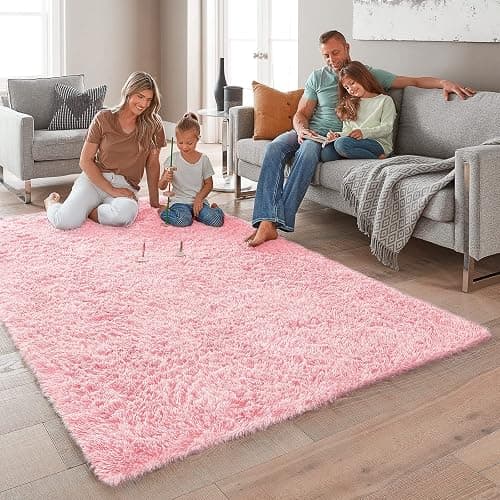 Ophanie Pink Area Rugs for Bedroom Girls, 6x9 Kids Fluffy Fuzzy Furry Shag Carpet, Plush Soft Cute Baby Shaggy Bedside Indoor Floor Rug for Teen Dorm Home Decor Aesthetic, Nursery - 6' x 9' (Rectangular) - 5- Pink thumbnail 3
