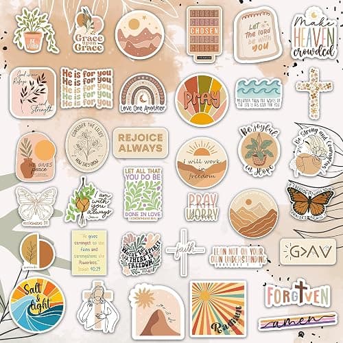 Puraesla 160pcs Boho Christian Stickers Inspirational Bible Verse Stickers, Waterproof Vinyl Faith & Jesus Decals for Journaling Bibles Water Bottle Scrapbook Laptop Gifts for Kids thumbnail 3