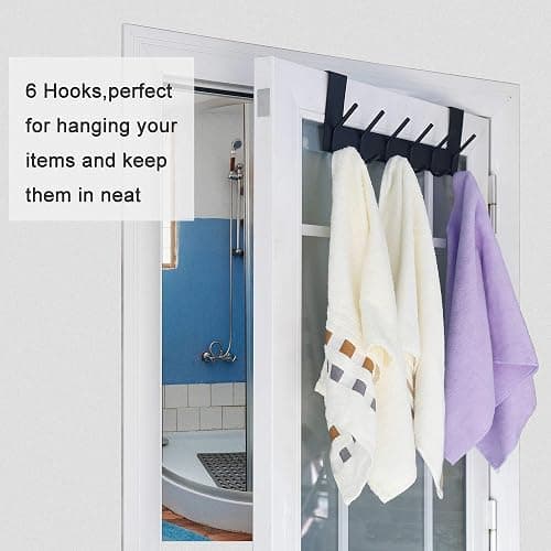 WEBI Over The Door Hooks Door Hanger,Over The Door Towel Rack with 6 Hooks for Hanging,Door Coat Towel Hanger Door Coat Rack,Black thumbnail 4