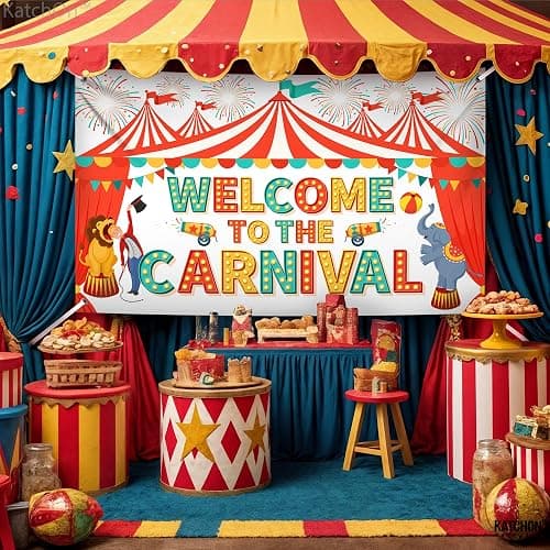 KatchOn, Welcome To The Carnival Banner - XtraLarge 72x44 Inch | Carnival Backdrop, Carnival Decorations, Carnival Theme Party Decorations | Carnival Games, Circus Theme Party Decorations thumbnail 5