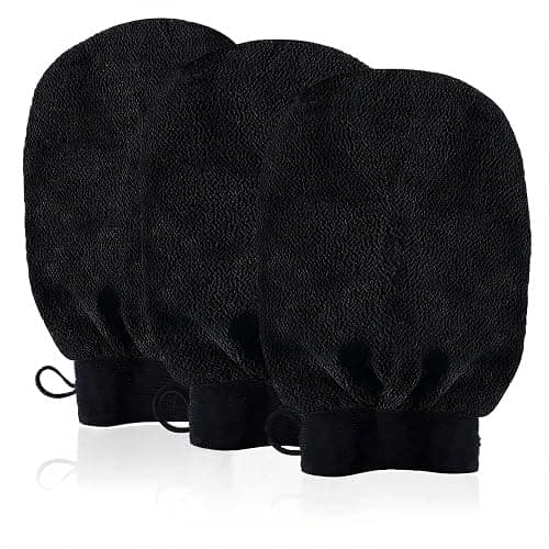 URAQT Exfoliating Gloves, 3 Pack Body Scrub Glove Bath SPA Exfoliating Mitts, Dual-Sided Deep Clean Exfoliation Scrubbing Mitt, Dead Skin Remover Glove Deep Body Scrubber（Black） - Image 1