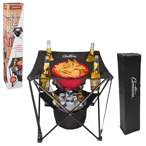 Camerons All-in-One Tailgating Table - Portable Folding Camping Table with Insulated Cooler, Food Basket, Cup Holders & Travel Bag - Collapsible Picnic Table for Outdoor BBQs, Beach & Camp Trips - Image 1