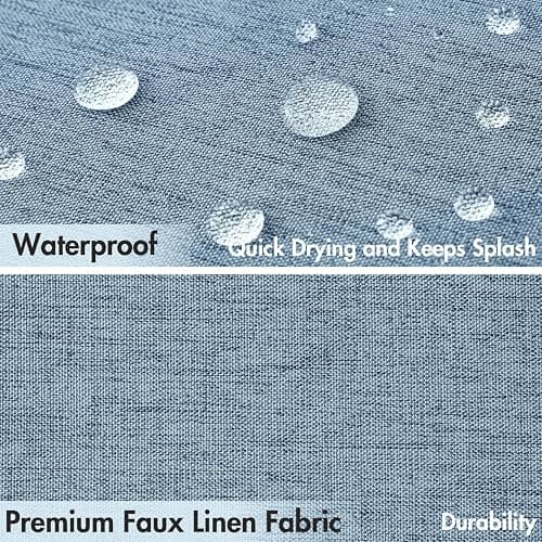 MIULEE Moonlight Blue Scalloped Shower Curtain Linen Textured with 12 Metal Hooks Cute Heavy Duty Washable Waterproof Thick Cloth Shower Curtains with Black Border for Bathroom Hotel Bathtub,W72*L72 thumbnail 4