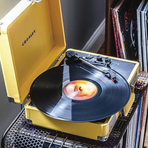 Crosley CR8005F-LY Cruiser Plus Vintage 3-Speed Bluetooth in/Out Suitcase Vinyl Record Player Turntable with Built-in Speakers, Lemon Yellow thumbnail 7