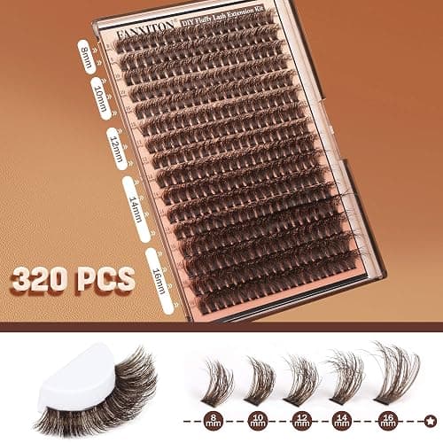 Brown Lash Clusters 320 Pcs Lash Extension Kit DIY Eyelash Extensions Kit Natural Look Cluster Lashes D 8-16 MM Mixed Lash Bond and Seal Lash Tweezers for Lash Clusters Kit DIY at Home thumbnail 5