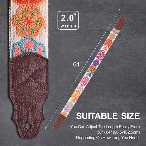 YIKOKO Guitar Strap 2", Soft Woolen Knit, Cowhide Leather End, for Acoustic and Bass Electric Guitars, Free Button, 2 Strap Locks and 4 Guitar Picks thumbnail 6