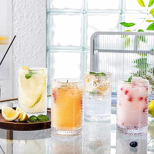 Ework4U 2 Pcs Iced Coffee Glasses Cups with Glass Lids and Straws,12 oz Thick Emboss Beaded Drinking Glass Cup Set,Latte Glasses,Ideal for Water,Soda,Gift - with Cleaning Brushe thumbnail 7