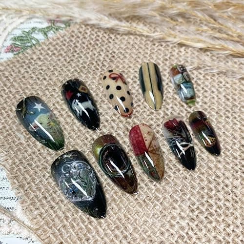 BABALAL Press on Nails Medium Almond Fake Nails Colorful Anime Glue ons Design Rabbit Sheep Flower Y2k Manicure Supplies Handmade Art 24Pcs Glossy Custom Full Cover Acrylic False Nails for Women Girls thumbnail 3