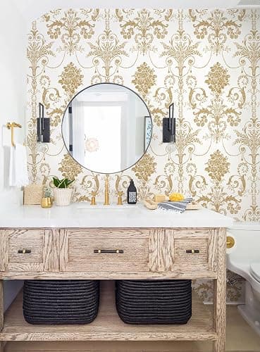 EchoSphere 17.3" X 118" Damask Floral Peel and Stick Wallpaper Boho Gold Flower Contact Paper Gold and White Damascus Wallpaper Removable Self Adhesive Decorative Wall Paper for Bedroom Vinyl Roll thumbnail 6