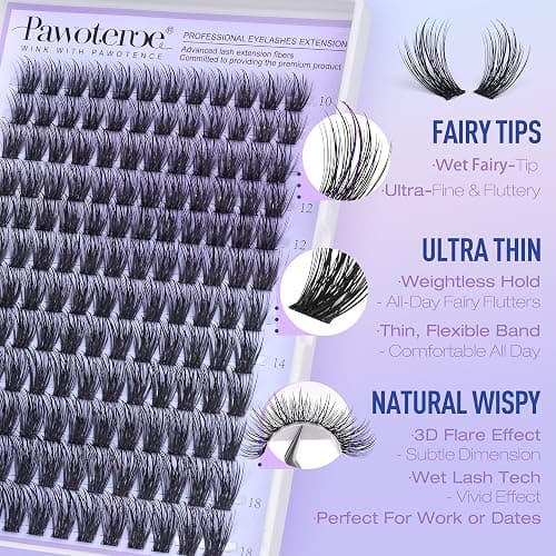 Pawotence Lash Clusters Fairy Eyelash Clusters 10-18mm Wispy Lashes Cluster Eyelash Extensions 144pcs Wet Individual Cluster Lashes Full False Eyelashes for DIY Lash Extension thumbnail 5