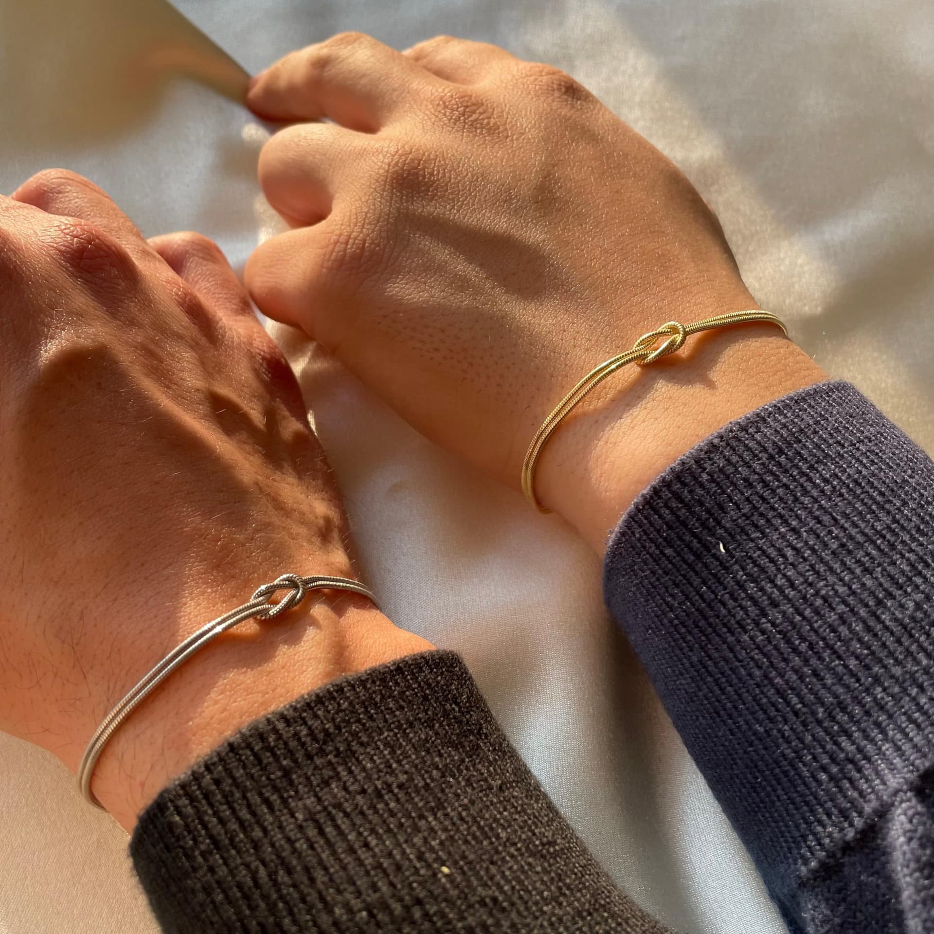 Matching Bracelets for Couples，Dainty Gold Love Knot Bracelet 14K Gold Plated Herringbone Chain Bracelet Relationship Jewelry Gifts for Best Friend thumbnail 3