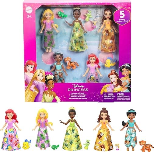 Mattel Disney Princess & Friends Set with 5 Posable Small Dolls in Removable Skirts or Pants & 5 Friend Figures, Inspired by The Disney Movies - Image 1
