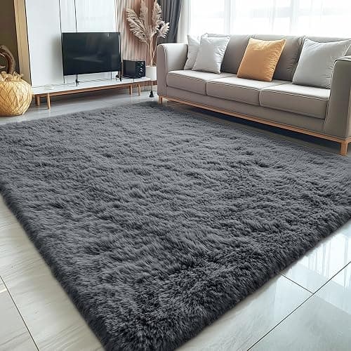 OLANLY 5x8 Machine Washable Large Area Rugs for Living Room, Bedroom, Soft Fluffy Shaggy Bedside Rug, Indoor Floor Carpet for Kids Girls and Boys, Dorms, Nursery, Home Decor Aesthetic, Grey thumbnail 3