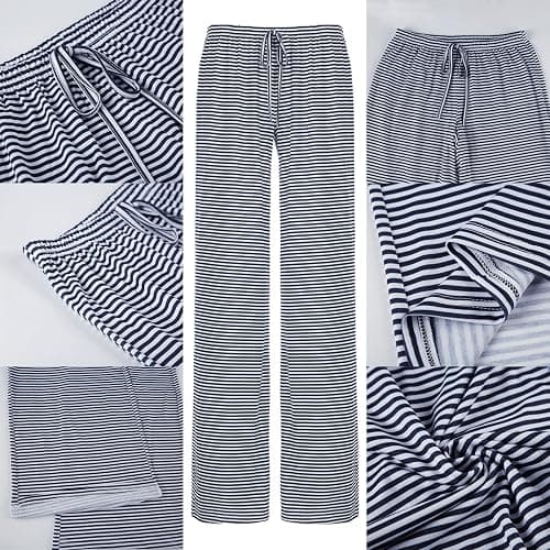 Pnahip Women's Comfy Pajama Loose Casual Drawstring Lounge Pants - Striped Print Stretch Wide Leg thumbnail 4