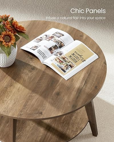 VASAGLE MAEZO Collection - Round Coffee Table, 2-Tier Center Table with Storage, Tapered Legs, Curved Transitions, 31.5 Dia. x 17.7 H Inches, Easy Assembly, for Living Room, Honey Brown ULCT243K41 thumbnail 6