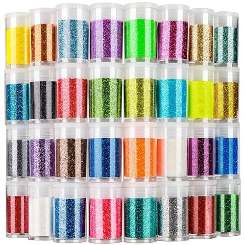 LEOBRO Glitter, Fine Glitter for Resin, Set of 32 Colors Glitter, Extra Fine Resin Glitter Powder, Craft Glitter for Epoxy Resin, Assorted Nail Body Glitter Bulk, Christmas Glitter Tumbler Crafts - A-Fine glitter