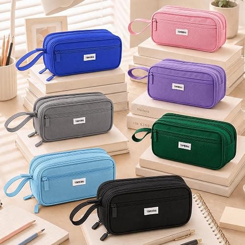 TOPBIDAI Large Pencil Case Pouch for Girls Boy Women Men Adults | Big Capacity Canvas Pencil Bag, Office School Supplies, Multi Compartment Zipper Stationery Pen Box (Coal Black) thumbnail 7