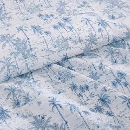 Tommy Bahama - Queen Sheets, Super Soft Cotton Percale Bedding Set with Matching Pillowcases, Crisp & Cool, Coastal Room Essentials (Surfside Blue, Queen) thumbnail 4