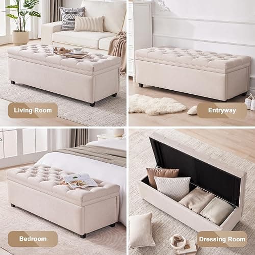Mangodan 50" Storage Ottoman Bench, Tufted Ottoman with Storage for Living Room, Large End of Bed Ottomans, Modern Entryway Benchs, Window & Bedroom Benches for Foot of Bed (Beige) thumbnail 4