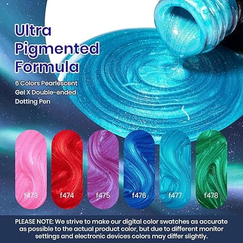 Beetles Pearl Gel Nail Polish Set, Dark Color Pink Red Purple Green Blue Nail Drawing Gel Polish 6 Colors Shimmer Mystic Flow Swirl Thread Effect Soak Off LED UV Curing for DIY Nail Art thumbnail 3