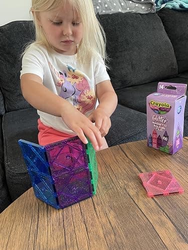 CreateOn Crayola Magnetic Tiles, Building Set for Kids, Magnetic Toys for Kids, Travel Toys, Classroom Sensory Toy Blocks, STEM & Montessori Tools for Boys & Girls Ages 3+, 14-Piece Set (Glitter) thumbnail 6