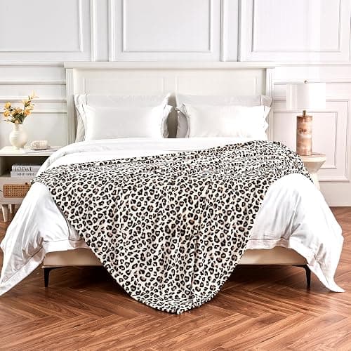 Edenleaf Leopard Print Blanket Fleece Throw for Bed Sofa Travel and Camping, Super Soft Cozy Fluffy Plush Cheetah Print Blanket for All Seasons 60"x80" (Cream) thumbnail 5