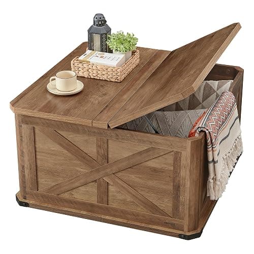 VASAGLE LIRY Collection - Farmhouse Coffee Table with Storage, Square Center Coffee Table for Living Room, with Hidden Compartment, Flip-Top Lids, Honey Brown ULCT232K41 - Image 1