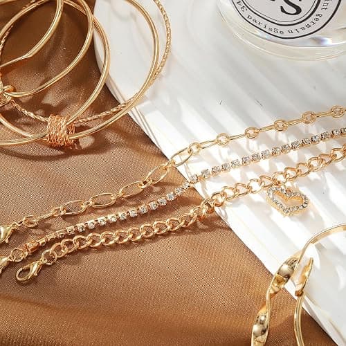 IFKM 6 PACK (24 PCS) Boho Gold Chain Bracelets Set for Women, 14K Gold Plated Multiple Layered Stackable Open Cuff Wrap Bangle Adjustable Link Italian Cuban Jewelry for Women Gift thumbnail 5